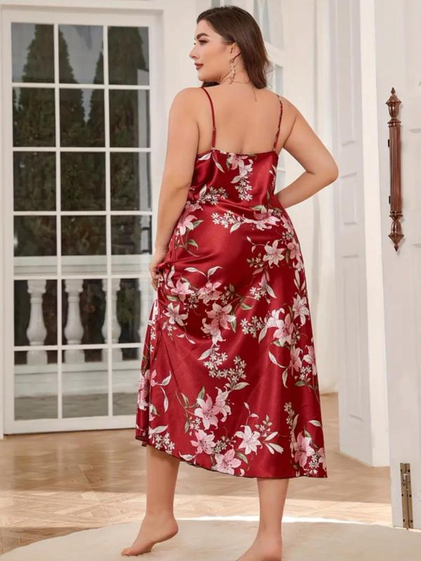  @ShopwithJulie Collection Floral Print Draped Cami Loungewear Nightdress, Lady Casual Sleeveless Nightgown, Night Gown for Women, House Dress for Women, Women's Sleepwear for Summer, Womenswear