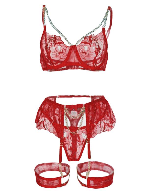 Women's Sexy Underwear Red Lace Lingerie Set lingerie