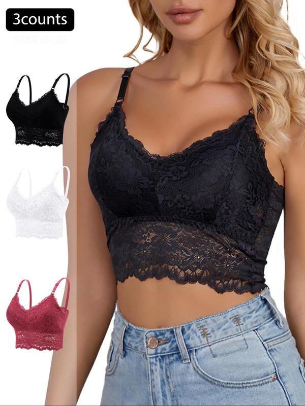 Women's Solid Color Lace Bralette, Breathable Comfortable Wireless Bra, Women's Lingerie for All Seasons