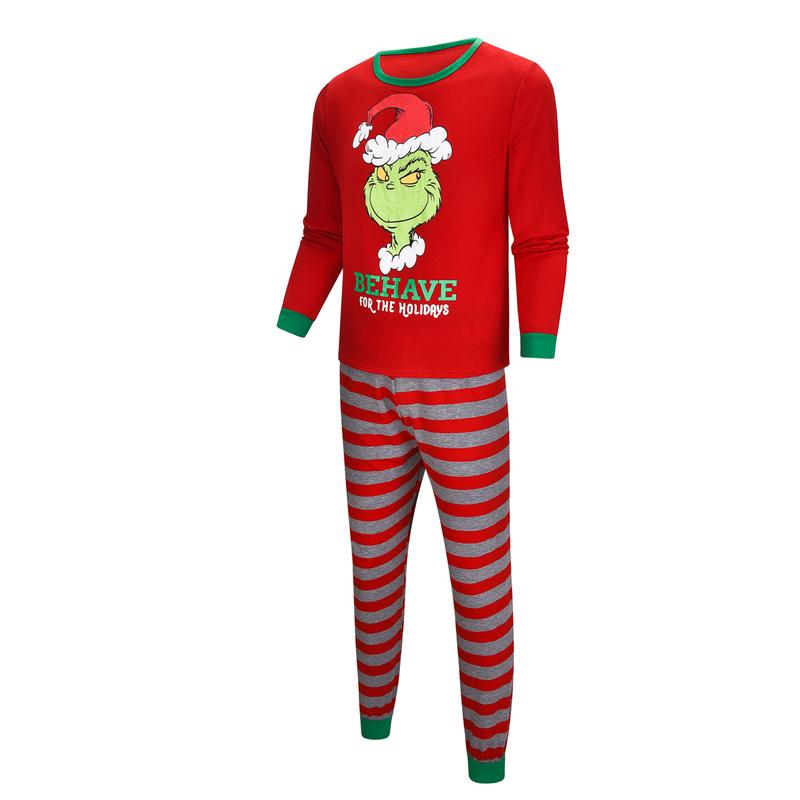 Christmas Family Matching Pajamas Set Green Monster Print Long Sleeve Tops and Pants Sleepwear Homewear