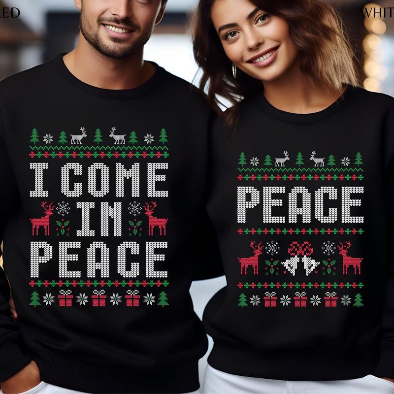 Matching Couples Ugly Christmas Sweatshirts, Funny Couple Ugly Christmas Sweatshirt, I Come In Peace Shirt