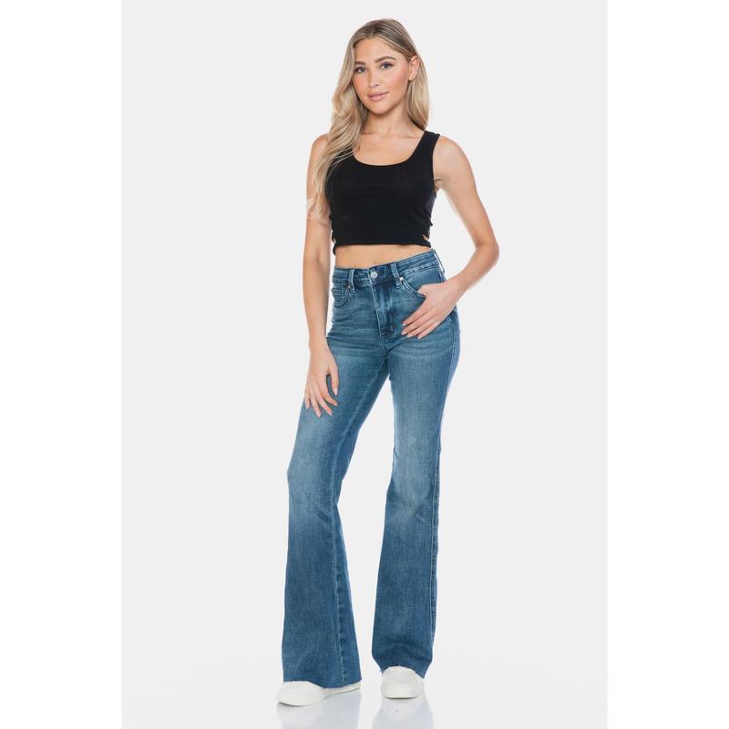 Judy Blue Full Size Tummy Control Cut Hem Flare Jeans Womenswear Bottom Comfortable Twist Underwear Vintage judy blue