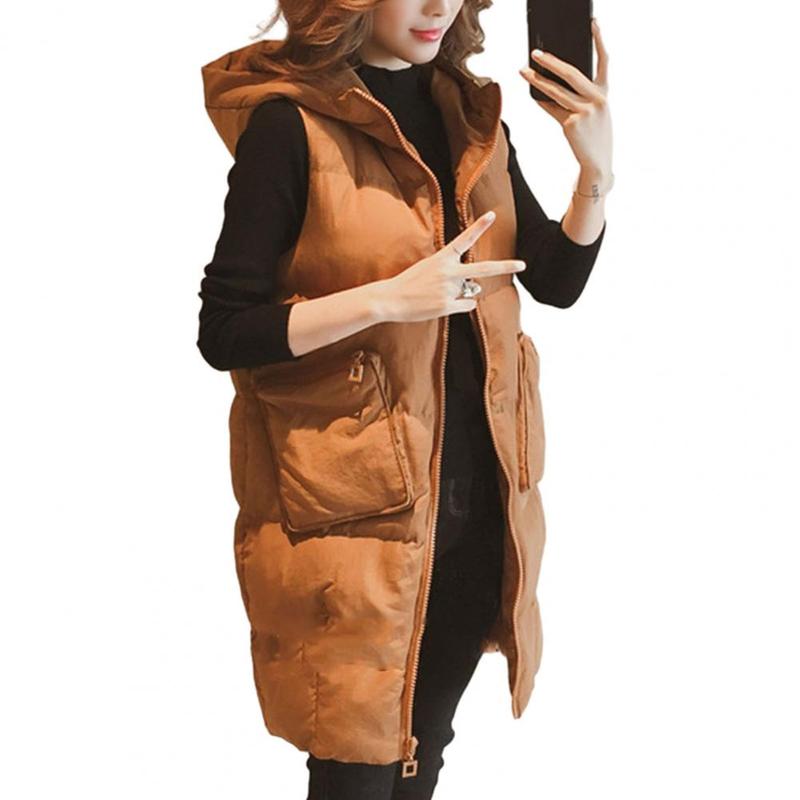 Women's Long Winter Coats Vest With Hood Quilted Vest Down Cotton Jacket Sleeveless Warm Coat With Pockets Outdoor Jackets S-5XL