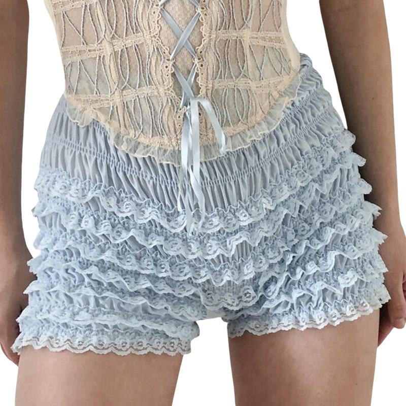 Women Summer Floral Lace Shorts Casual Ruffled Elastic Waist Short Pants for Beach Nightclub Streetwear Cotton Fashion