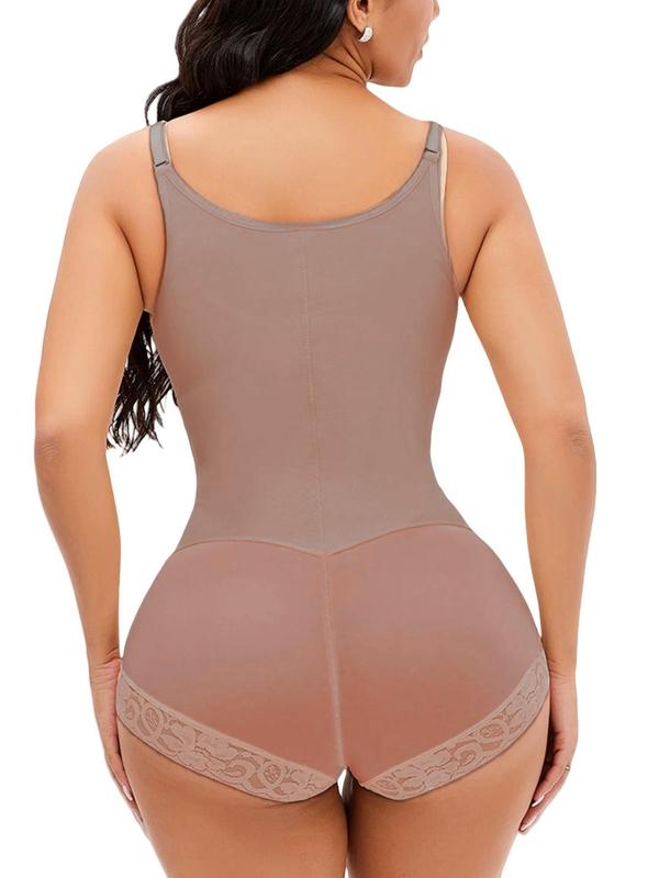 Women's Solid Zipper Hook & Eye Closure Crotch Shapewear Bodysuit, High Waist Open Bust Tummy Control Shaper, Ladies Shapewear for Daily Wear Sexy