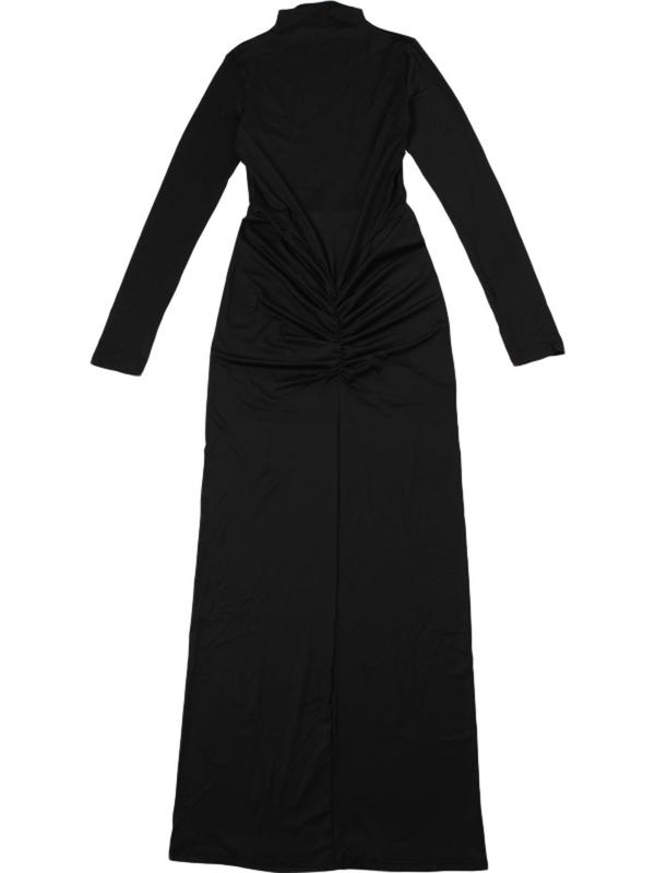 Women's Plain Ruched Mock Neck Bodycon Dress, Elegant Long Sleeve Maxi Dress for Party Dating Wear, Dresses for Women, Women's Clothing for Fall & Winter