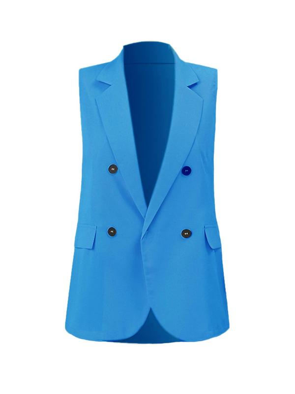 Women's Solid Double Button Lapel Vest Blazer, Casual Sleeveless Suit Vest for Work Office Business, Ladies Clothes for All Seasons