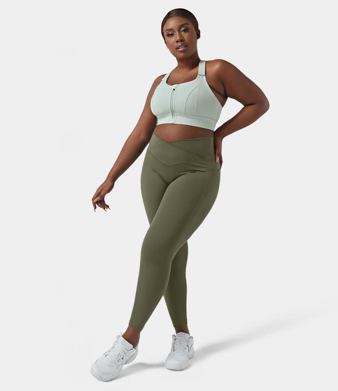 Halara Softlyzero™ High Waisted Crossover Side Pocket Plain Plus Size Full Length Leggings-UPF50+