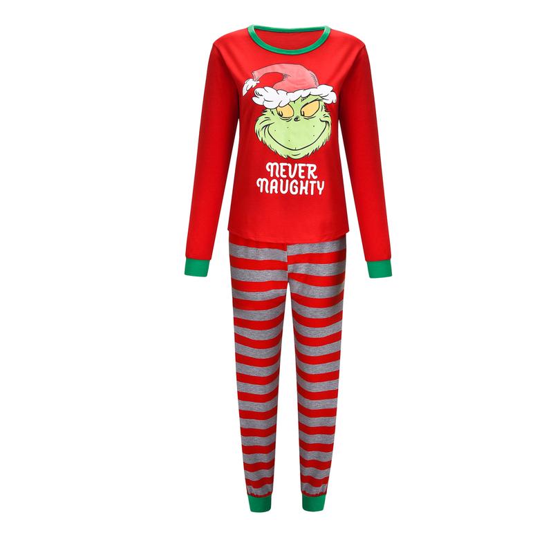 Christmas Family Matching Pajamas Set Green Monster Print Long Sleeve Tops and Pants Sleepwear Homewear