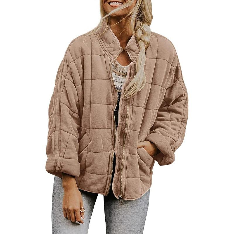 Women's Causal Lightweight Jacket Stand Collar Long Sleeve Zip Up Winter Coats for Women