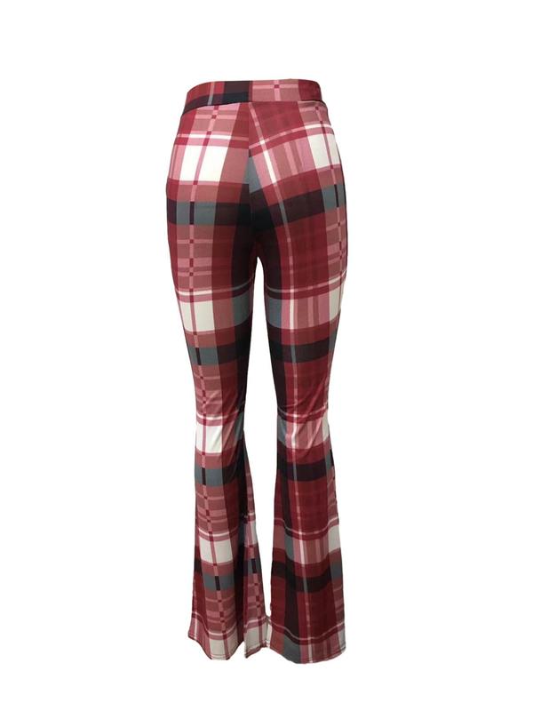 Women's Plaid Print Elastic Waist Flare Leg Pants, Casual Comfy Trousers for Fall & Winter, Comfy Pants, Women's Bottoms for Daily Wear, Downtown Girl Clothes