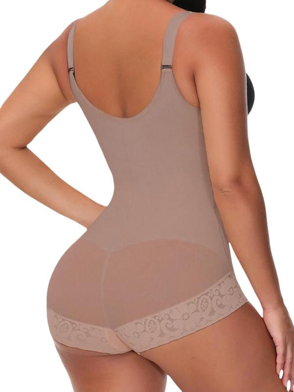 Women's Solid Zipper Hook & Eye Closure Crotch Shapewear Bodysuit, High Waist Open Bust Tummy Control Shaper, Ladies Shapewear for Daily Wear Sexy