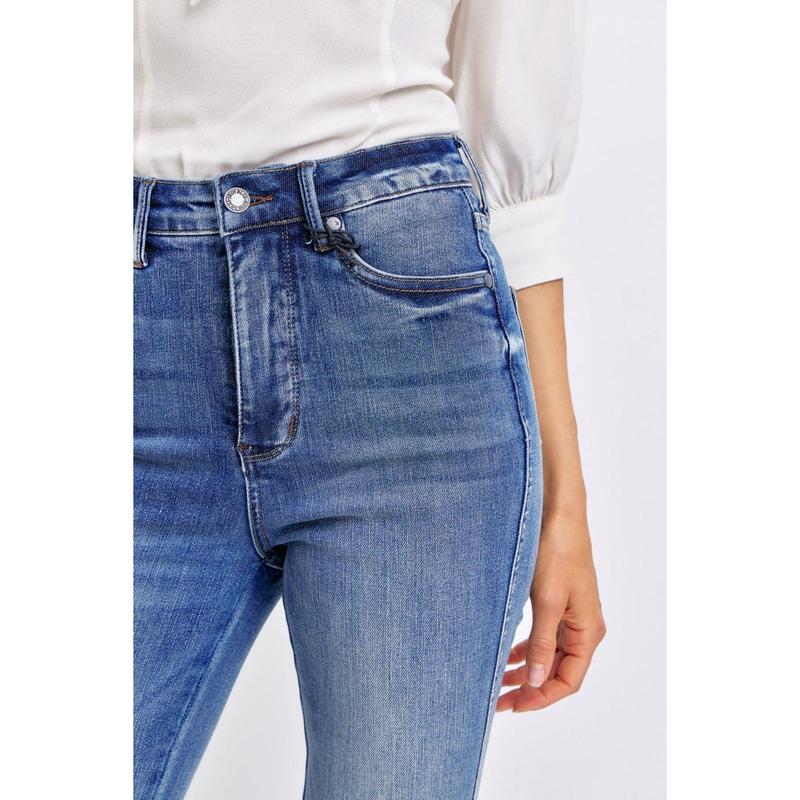 JUDY BLUE HI WAIST TUMMY CONTROL CONTRAST WASH FLARE JEANS