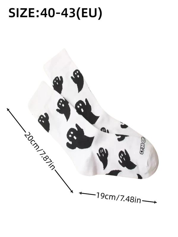 Women's Halloween Themed Streetwear Ghost Print Crew Socks, Fashion Casual Cozy Mid-Calf Long Socks, Women Socks for Fall , 2023 Trendy Matching Seamless Socks, Fall Wear