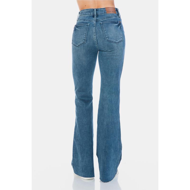 Judy Blue Full Size Tummy Control Cut Hem Flare Jeans Womenswear Bottom Comfortable Twist Underwear Vintage judy blue