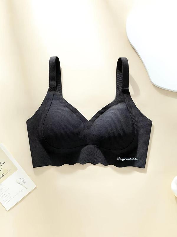 Women's Solid Color Letter Wireless Bra, Casual Comfortable Breathable Adjustable Strap Bra, Lingerie for All Seasons