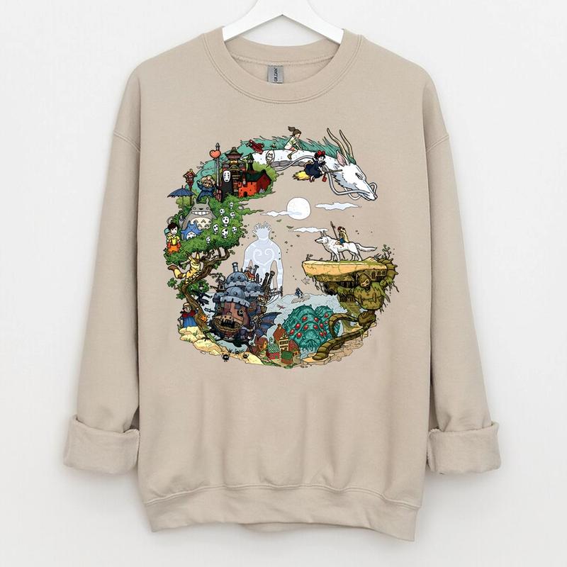 Studio Ghibli Movies Sweatshirt, Howls Moving Castle, Spirited Away, The Boy and the Heron, Hayao Miyazaki, Ghibli Totoro Shirt, Ghibli No Face Shirt, Ghibli Cartoon Shirts, Anime Lover Sweater, Trendy Anime Sweatshirt