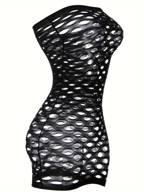 Women's Cut Out Off Shoulder Bodycon Dress, Hot Sexy Seductive Fishnet Hollow Out Black Sexy Dress, Sexy Fashion Solid Color Hollow Out Dress for Party Club Dating Wear, Women Dress for All Seasons