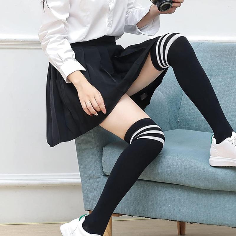 3 Pairs High Thigh Socks Striped Over Knee Thin Tights Long Stocking Knee High Leg Warmer