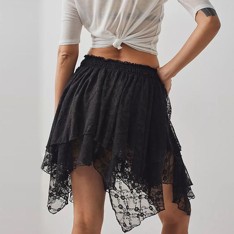 Women Summer Floral Lace Mini Skirts Y2k Irregular Hem Retro Country Skirt Party Flowy Short Skirt