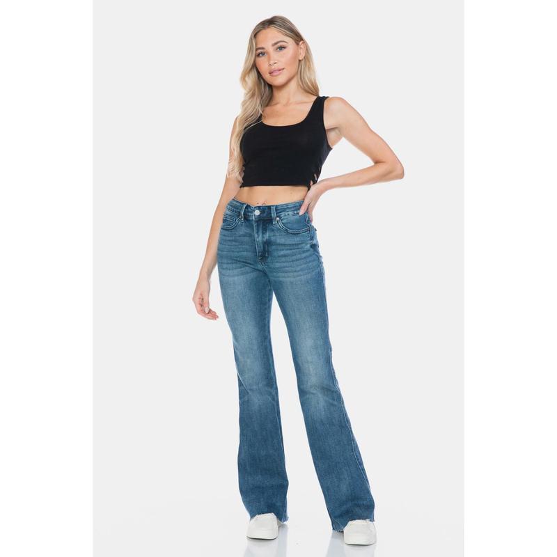 Judy Blue Full Size Tummy Control Cut Hem Flare Jeans Womenswear Bottom Comfortable Twist Underwear Vintage judy blue