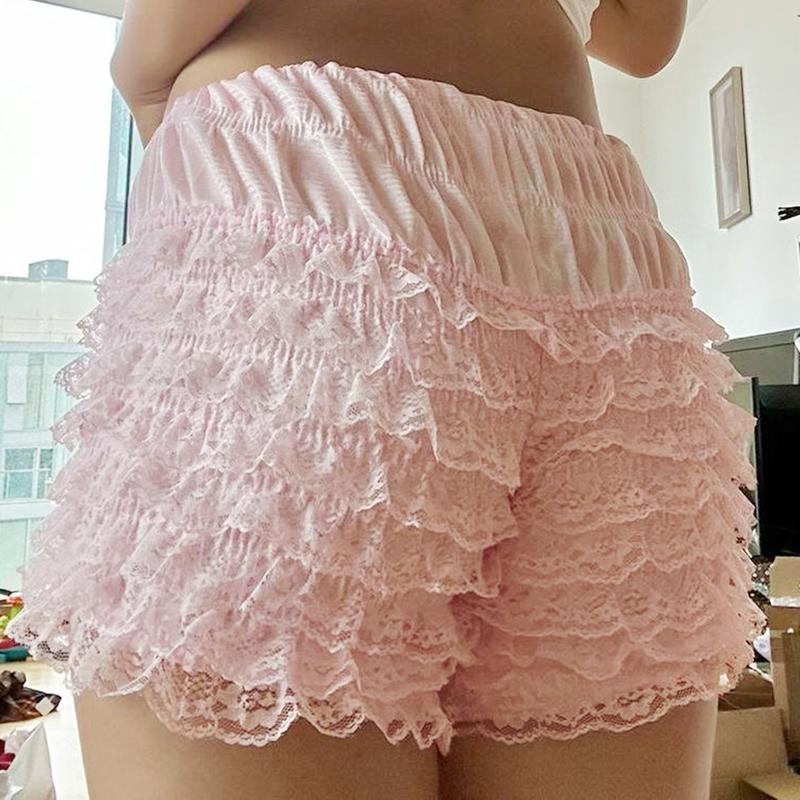 Women Summer Floral Lace Shorts Casual Ruffled Elastic Waist Short Pants for Beach Nightclub Streetwear Cotton Fashion