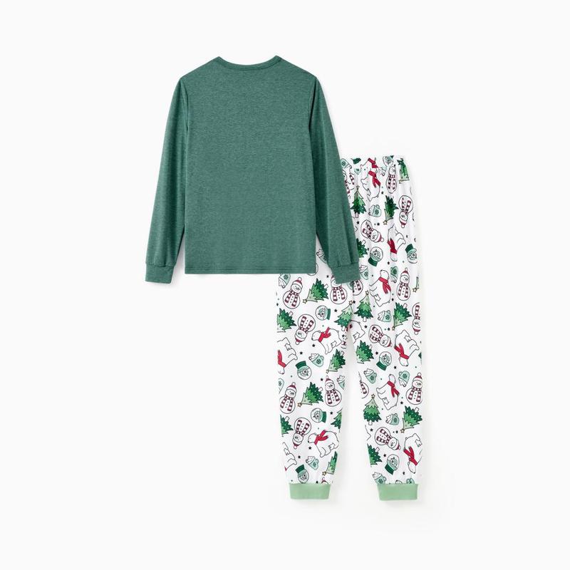 PatPat Christmas Pajamas Soft & Stretchy Family Matching Long Sleeves Christmas Pajamas Family Costume Very Merry Green Tops Allover Pattern Pants Pajamas Sets ( Flame Resistant )