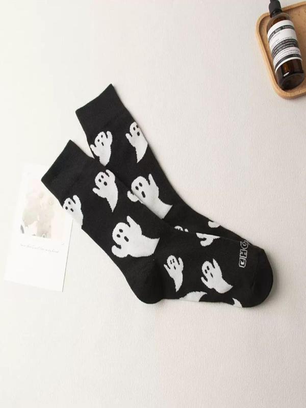 Women's Halloween Themed Streetwear Ghost Print Crew Socks, Fashion Casual Cozy Mid-Calf Long Socks, Women Socks for Fall , 2023 Trendy Matching Seamless Socks, Fall Wear