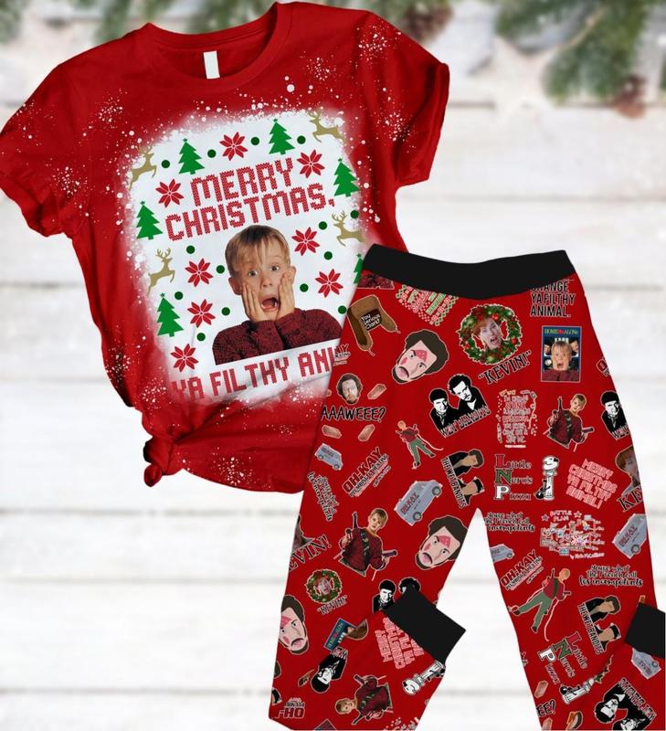 Home Alone Christmas Pajamas, Ya Filthy Animal Holiday Pajamas, Home Alone Xmas Pajamas, Christmas Movies Pajamas, Halloween Gift, Halloween Shirt, Holiday Pajamas, pajamas, sleepwear, family uniforms, holiday wear, Clothing Casual Comfort Womenswear