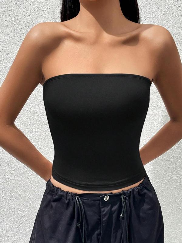 Women's Solid Backless Crop Tube Top, Casual Basic Strapless Sleeveless Top for Summer, Lady's Clothes for Daily Wear, Womenswear