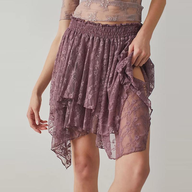 Women Summer Floral Lace Mini Skirts Y2k Irregular Hem Retro Country Skirt Party Flowy Short Skirt