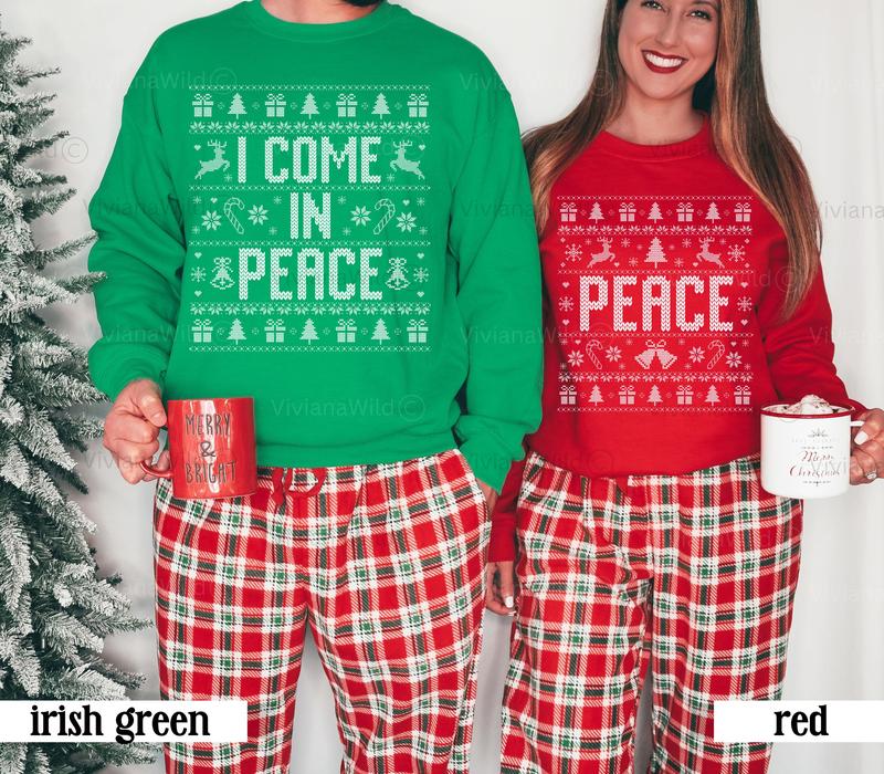 Couples Ugly Christmas Sweater, I Come In Peace Couples Funny Matching Ugly Christmas Sweater, Ugly Christmas Party Sweatshirts, Xmas Humor