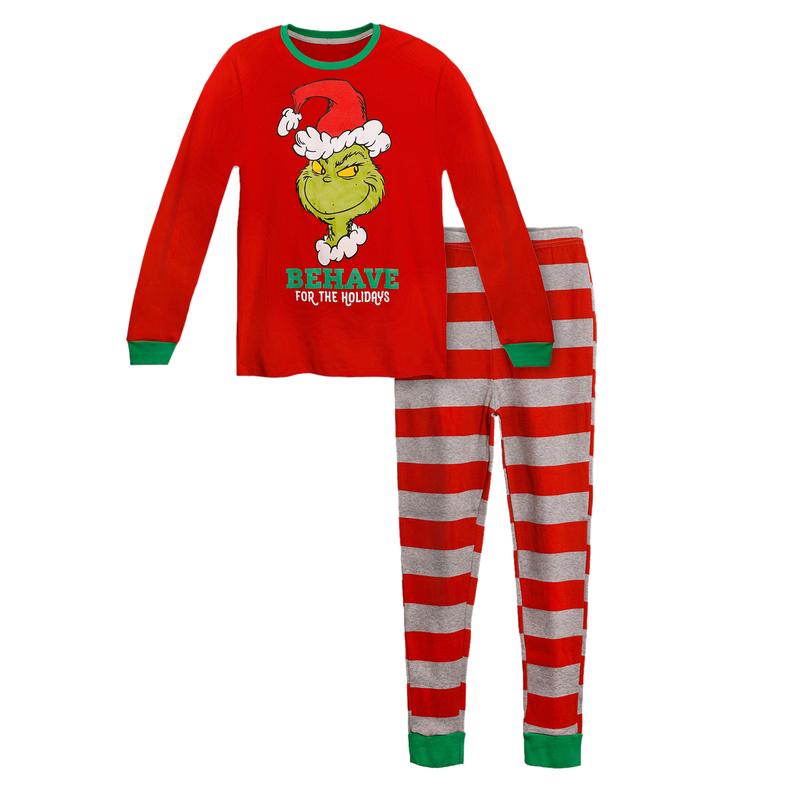 Christmas Family Matching Pajamas Set Green Monster Print Long Sleeve Tops and Pants Sleepwear Homewear