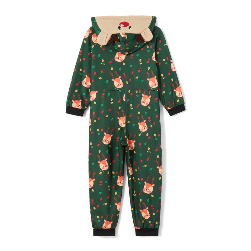 2024 New Family Christmas Pajamas, Long Sleeve Hooded Deer Print Zipper Closure Jumpsuit Loungewear Xmas Pj's Clothes Homewear Sleepwear Nightwear Bodysuit Womenswear Baby Pajama Set Womenswear Baby