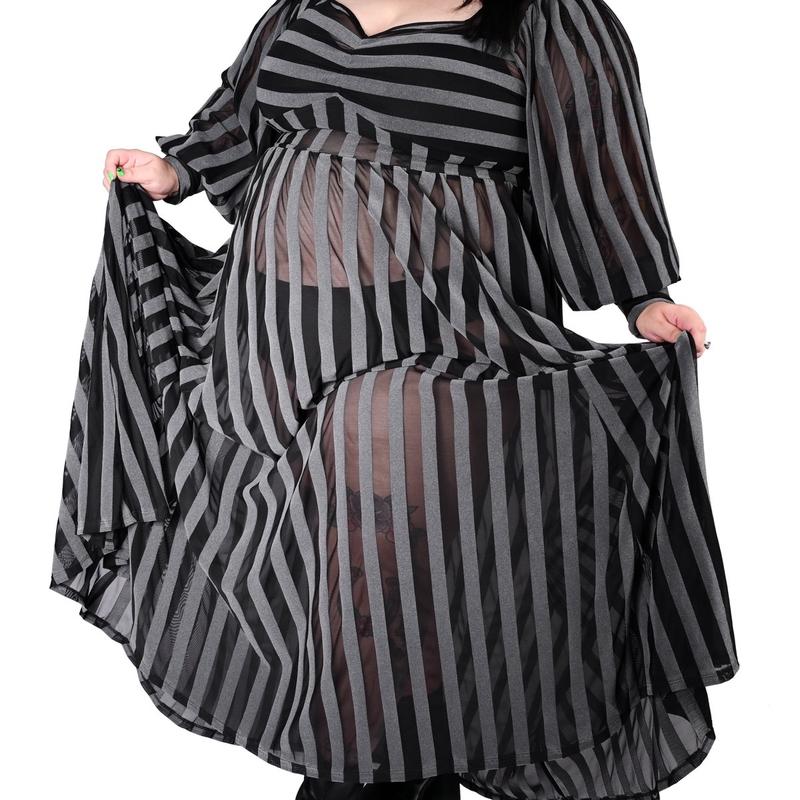 Victoria Striped Mesh Gown - Dark Grey