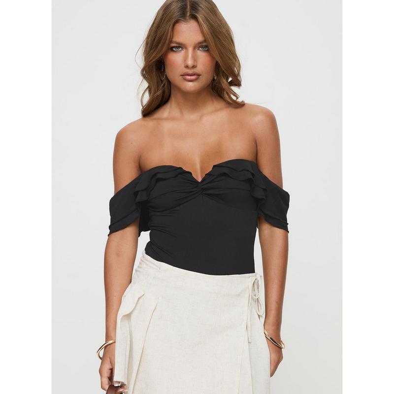 Coming Back Ruffle Bodysuit Black