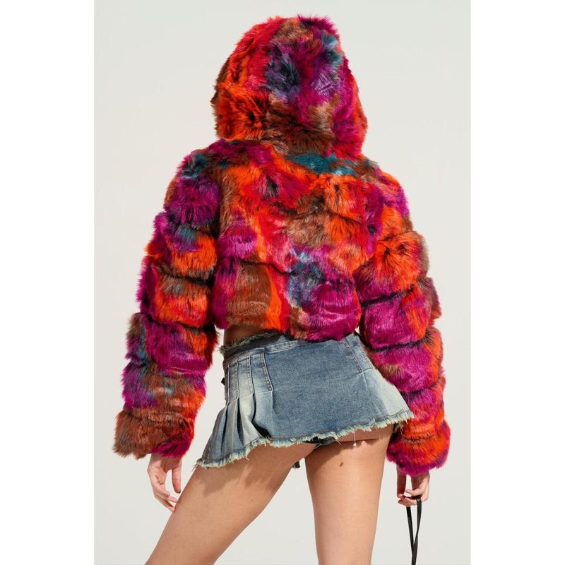 GRACELLE MULTI FAUX FUR CROPPED JACKET