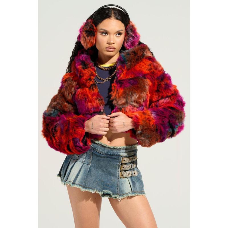 GRACELLE MULTI FAUX FUR CROPPED JACKET