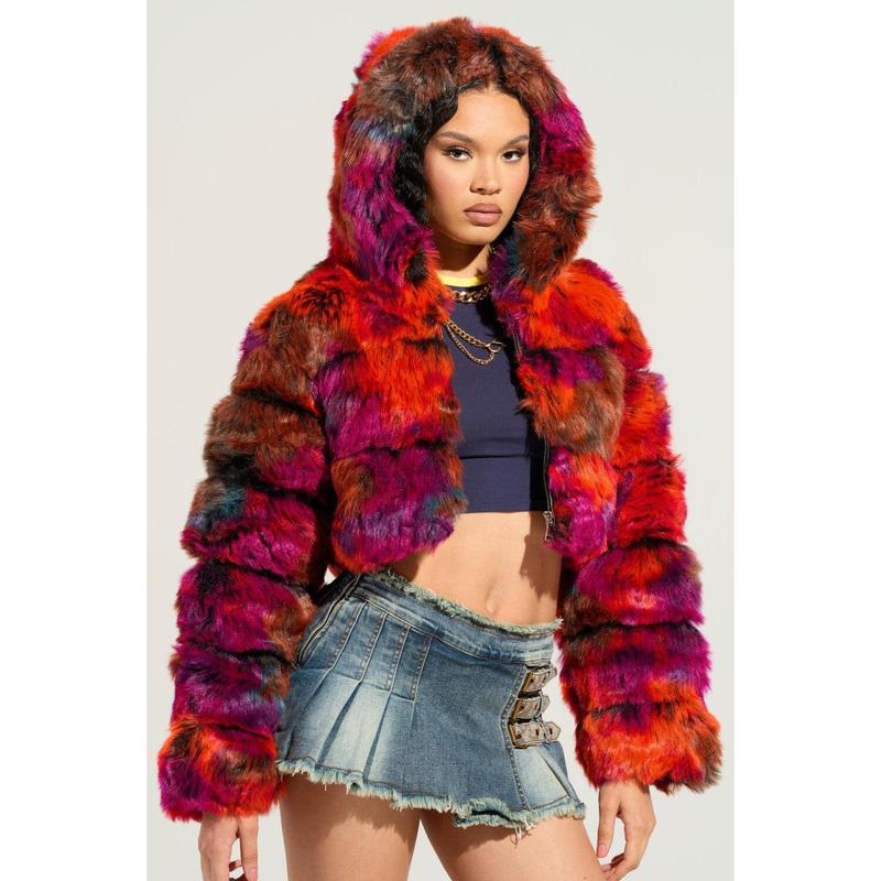 GRACELLE MULTI FAUX FUR CROPPED JACKET