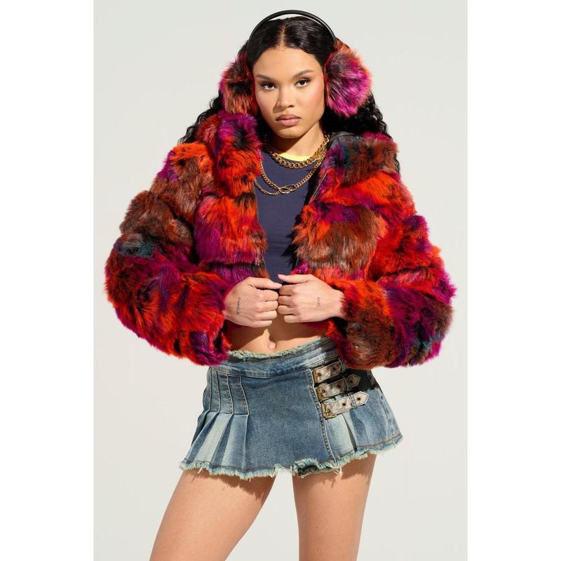 GRACELLE MULTI FAUX FUR CROPPED JACKET