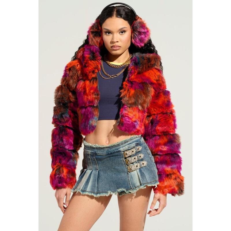 GRACELLE MULTI FAUX FUR CROPPED JACKET