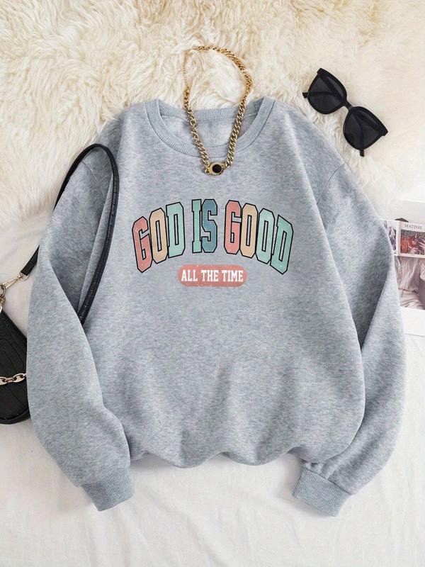 Women's Letter Print Drop Shoulder Sweatshirt, Fall Outfits 2024, Casual Long Sleeve Round Neck Pullover for Fall & Winter, Women's Clothes for Daily Wear, 90s Clothes