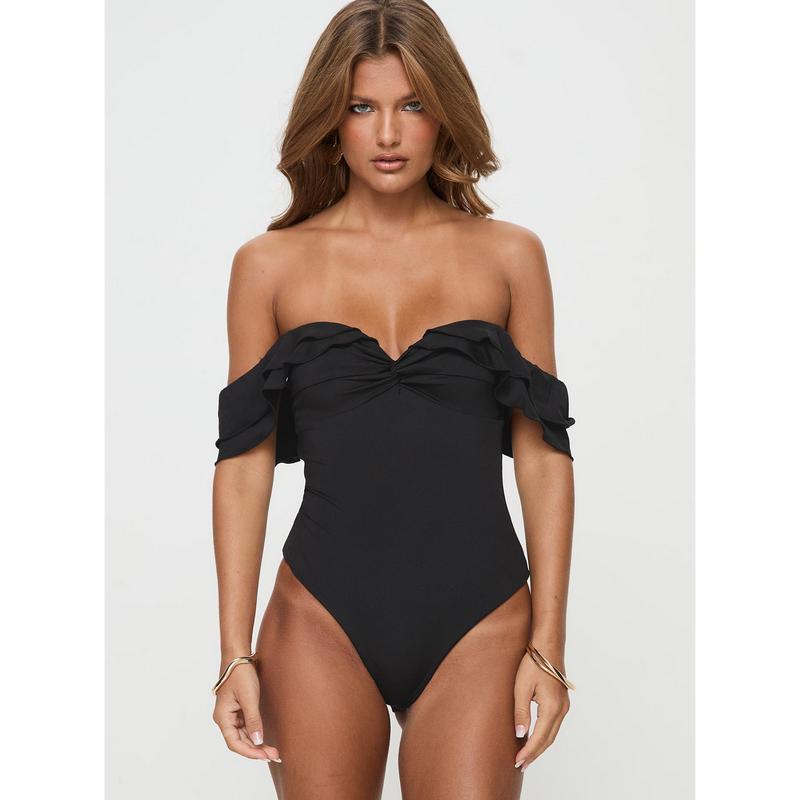 Coming Back Ruffle Bodysuit Black