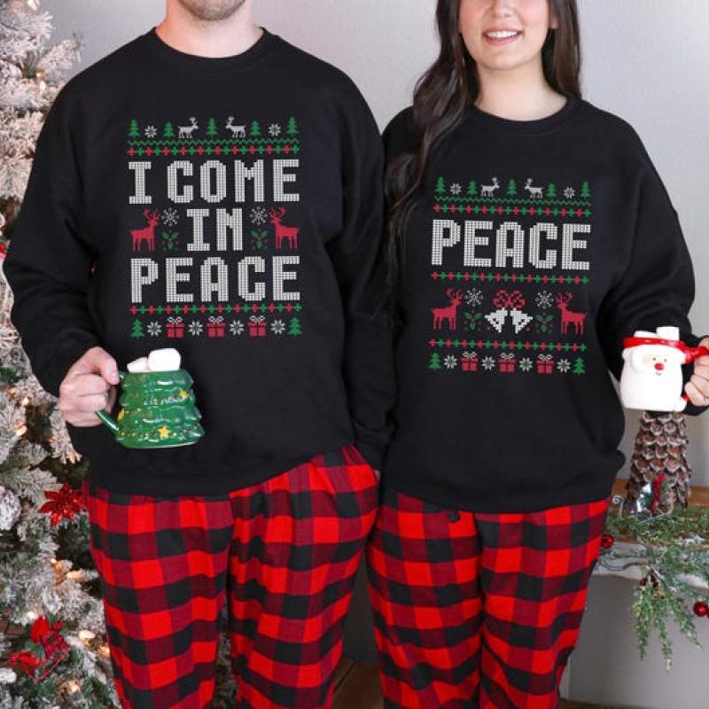 Christmas Couple Couples Ugly Sweater, Come in Peace Matching Christmas Sweatshirt, Holiday Shirt, Funny Christmas Gift