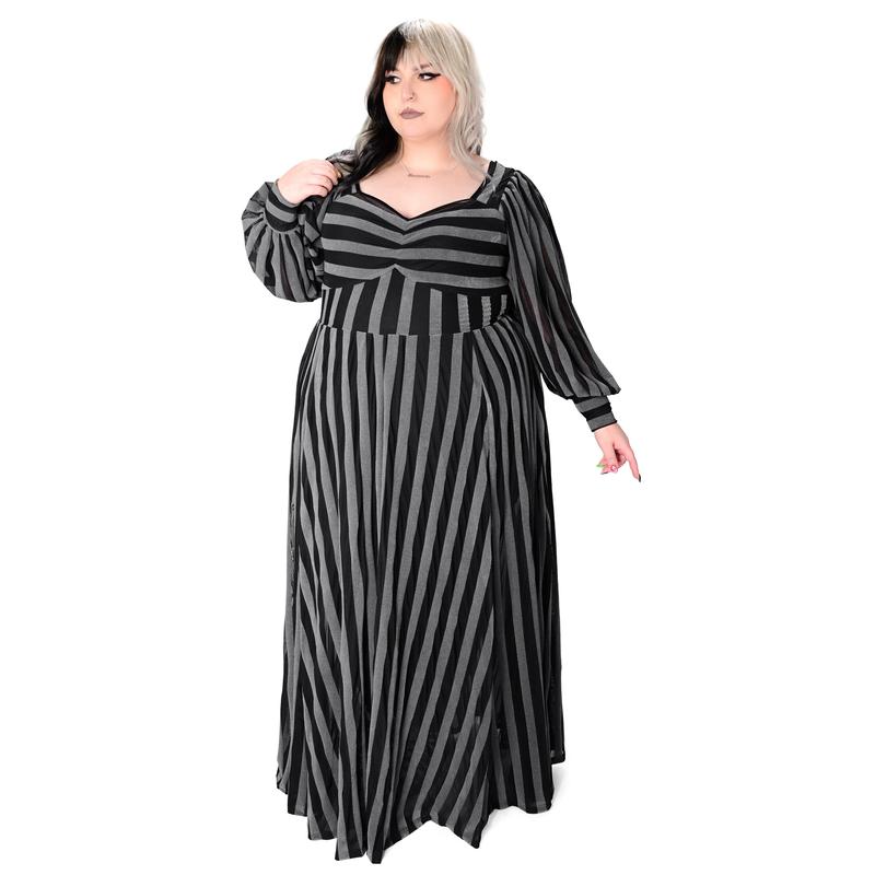 Victoria Striped Mesh Gown - Dark Grey