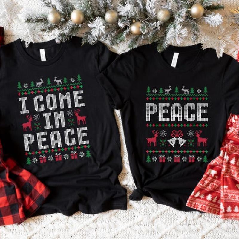 Christmas Couple Couples Ugly Sweater, Come in Peace Matching Christmas Sweatshirt, Holiday Shirt, Funny Christmas Gift