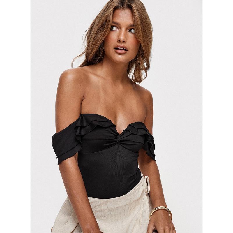 Coming Back Ruffle Bodysuit Black