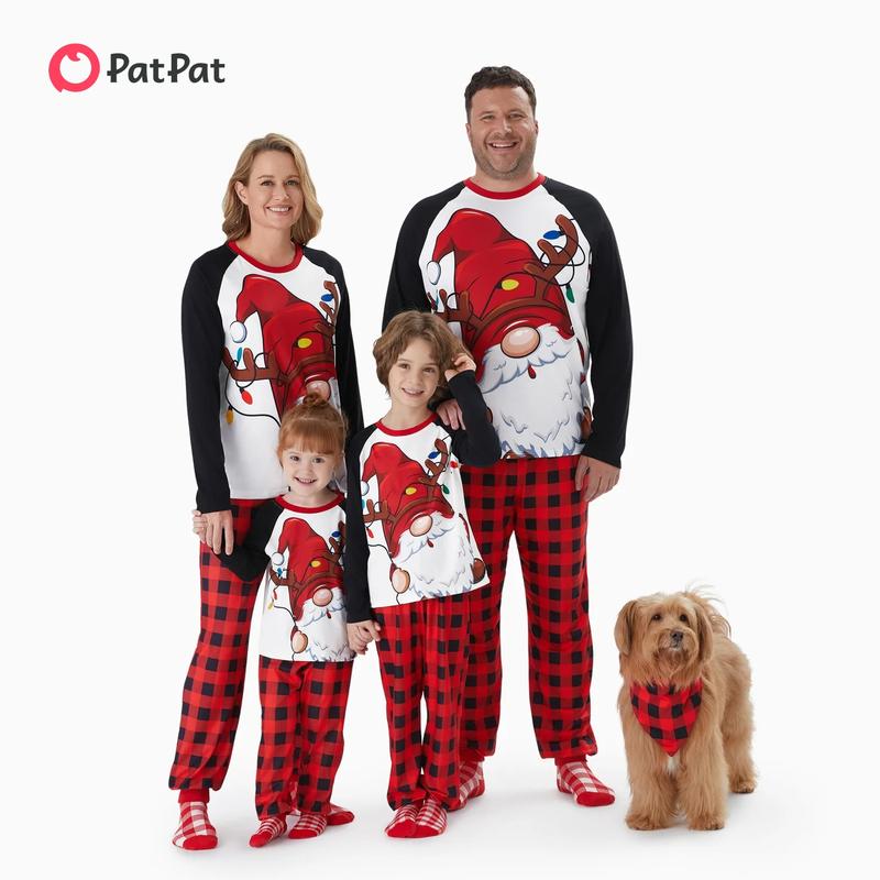 PatPat Christmas Pajamas Soft & Stretchy Family Christmas Pajamas Matching Sets Gnome Patterned Sleepwear Soft and Warm Xmas PJS for Women Men Couples Adult Kids Dogs(Flame Resistant)