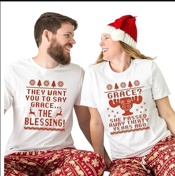 They Want You To Say Grace The Blessing Matching Shirts, Funny Christmas Vacation Couples Christmas Shirt, Matching Griswold Christmas Shirts, Christmas Vacation Couples Matching Pajamas Top