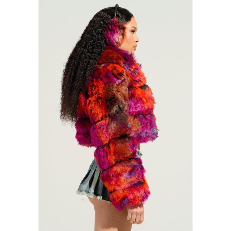 GRACELLE MULTI FAUX FUR CROPPED JACKET